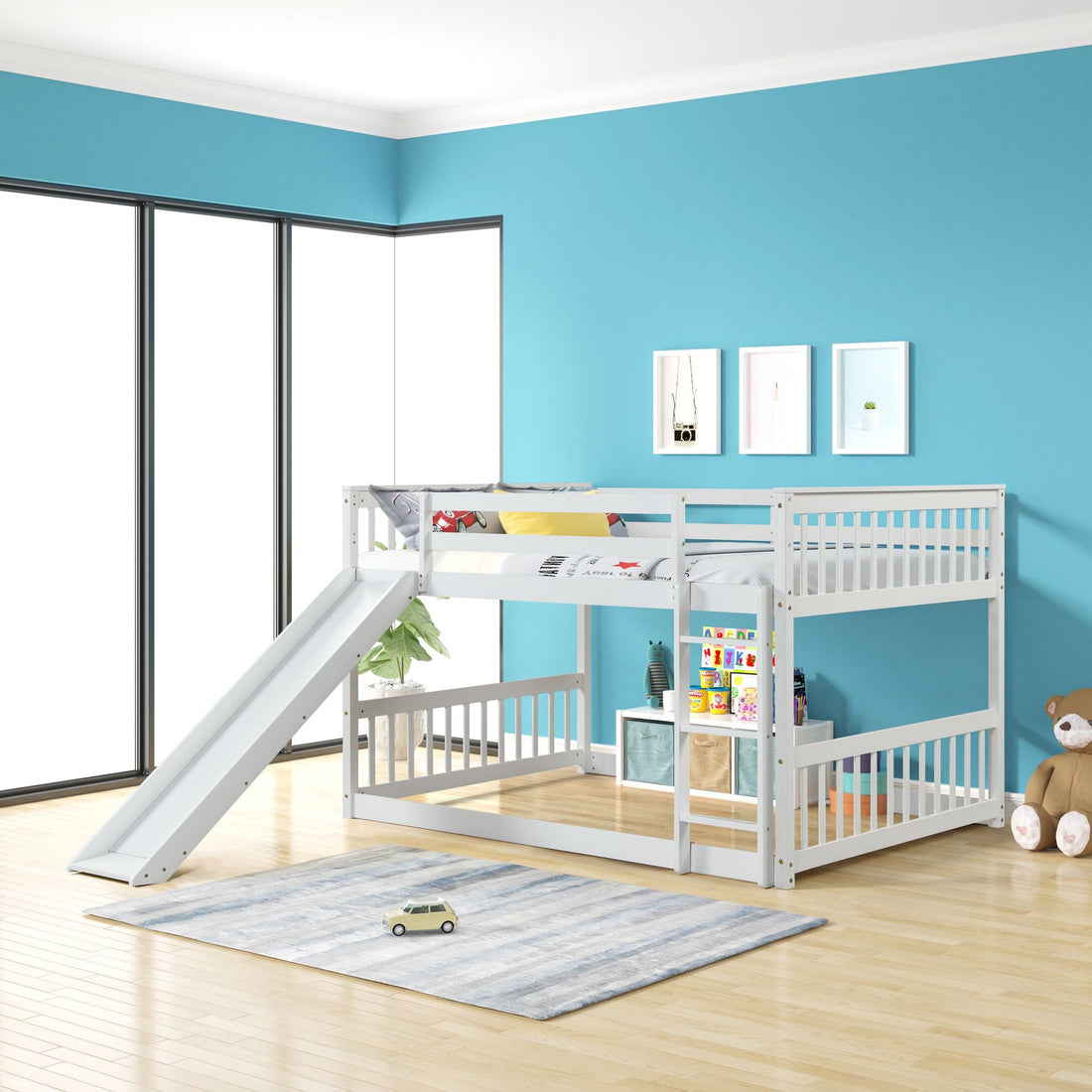 Fun Full over Full Wood Bunk Bed with Slide in White or Grey | Just Better Bunk Beds - View 23