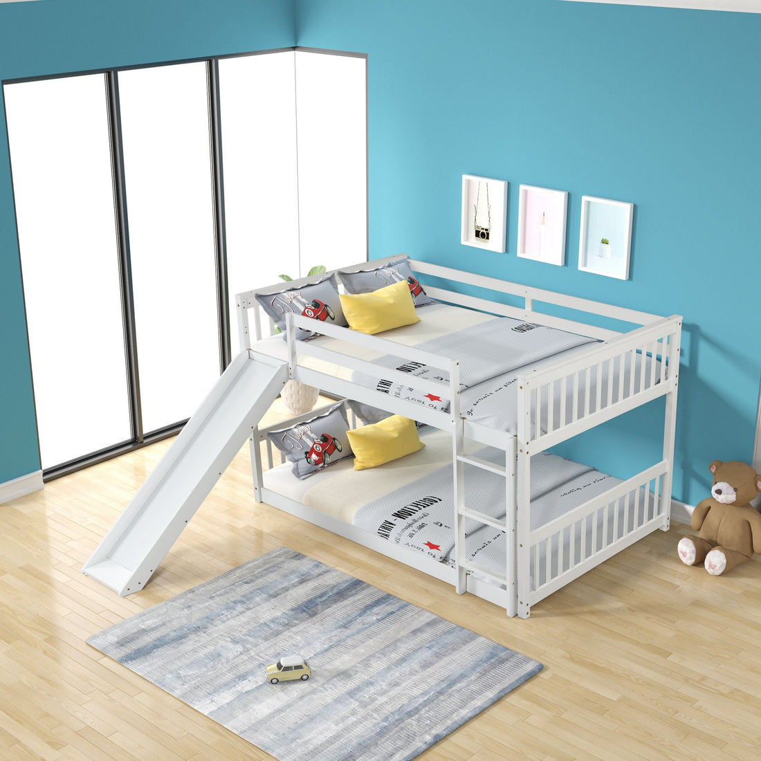 Fun Full over Full Wood Bunk Bed with Slide in White or Grey | Just Better Bunk Beds - View 26