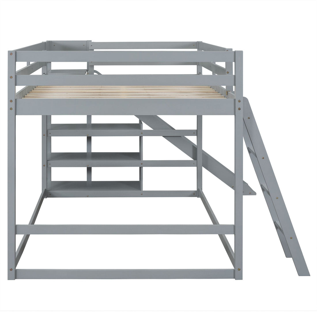 Fun Full Over Full Wood Bunk Bed with Slide, Ladder, Shelves in White | Just Better Bunk Beds - View 21