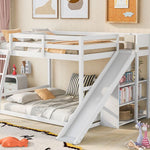 Fun Full Over Full Wood Bunk Bed with Slide, Ladder, Shelves in White | Just Better Bunk Beds - Assembly View