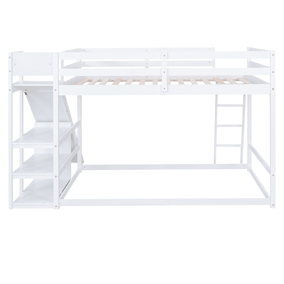 Fun Full Over Full Wood Bunk Bed with Slide, Ladder, Shelves in White | Just Better Bunk Beds - View 8