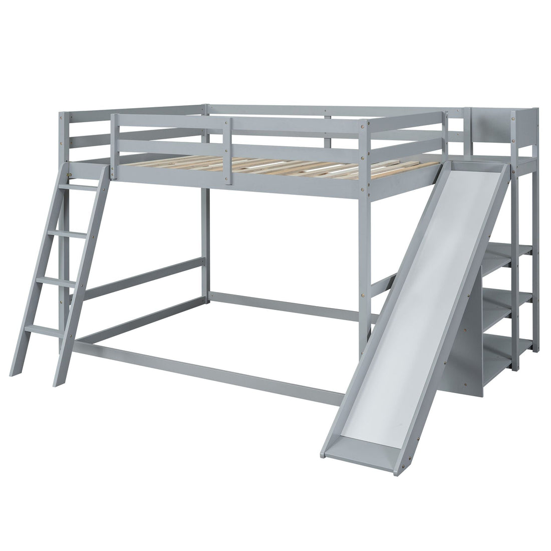 Fun Full Over Full Wood Bunk Bed with Slide, Ladder, Shelves in White | Just Better Bunk Beds - View 28