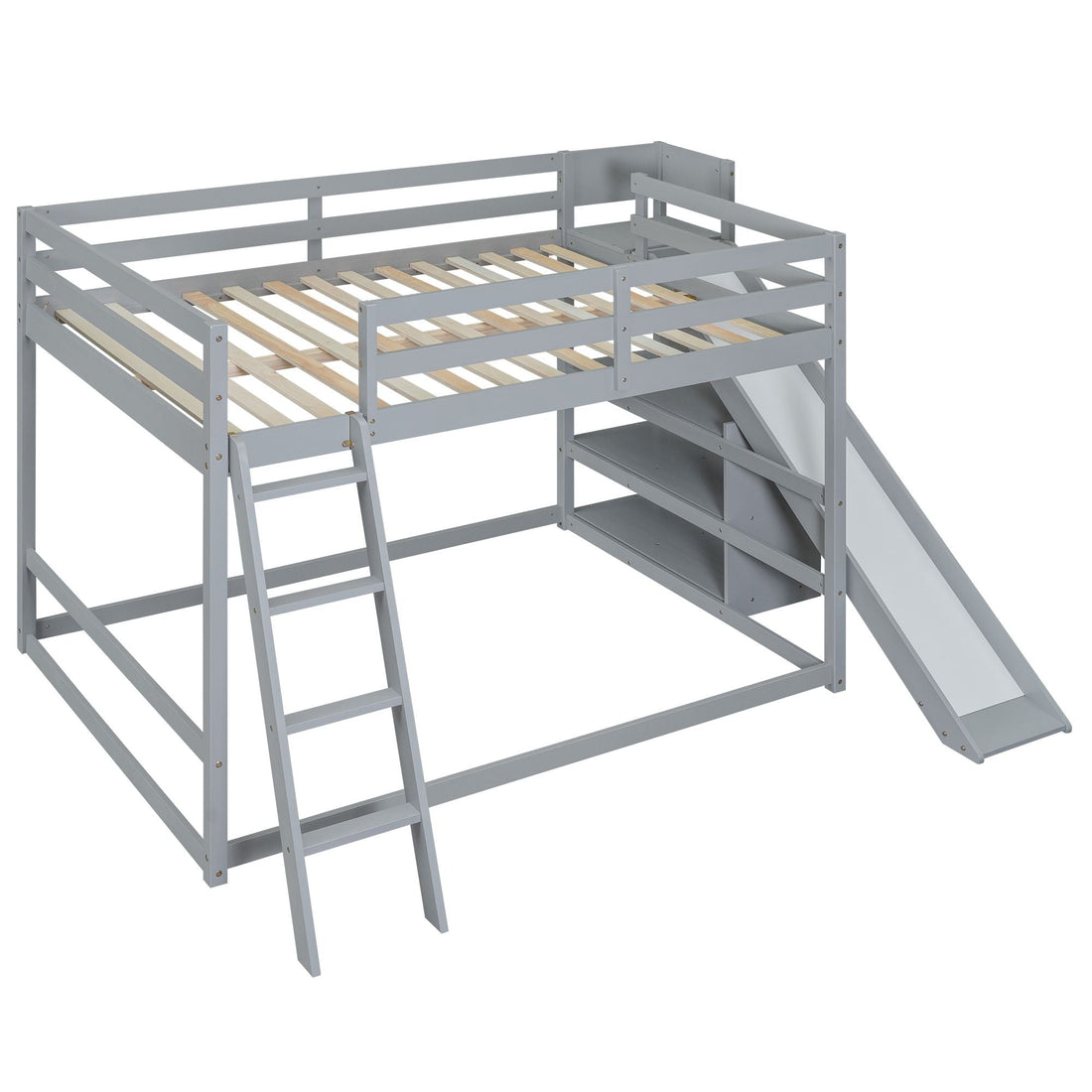 Fun Full Over Full Wood Bunk Bed with Slide, Ladder, Shelves in White | Just Better Bunk Beds - View 27