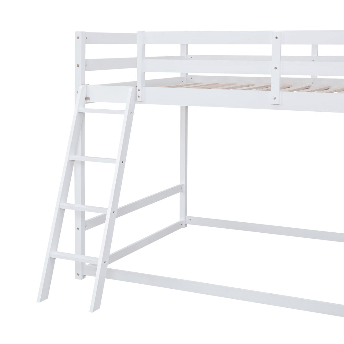 Fun Full Over Full Wood Bunk Bed with Slide, Ladder, Shelves in White | Just Better Bunk Beds - View 10