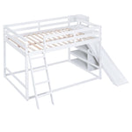 Fun Full Over Full Wood Bunk Bed with Slide, Ladder, Shelves in White | Just Better Bunk Beds - View 7