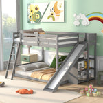Fun Full Over Full Wood Bunk Bed with Slide, Ladder, Shelves in White | Just Better Bunk Beds - View 19