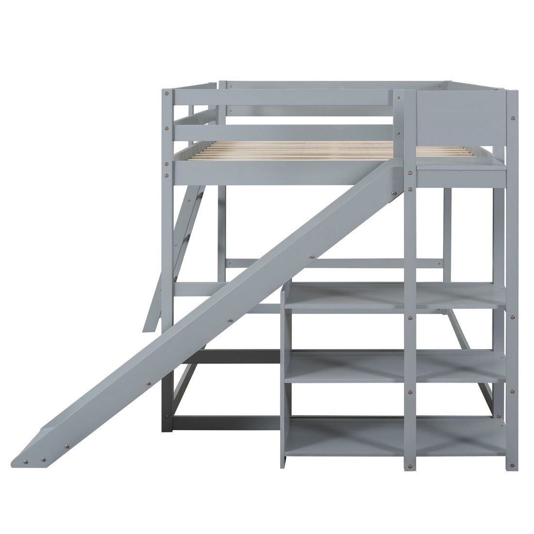 Fun Full Over Full Wood Bunk Bed with Slide, Ladder, Shelves in White | Just Better Bunk Beds - View 30