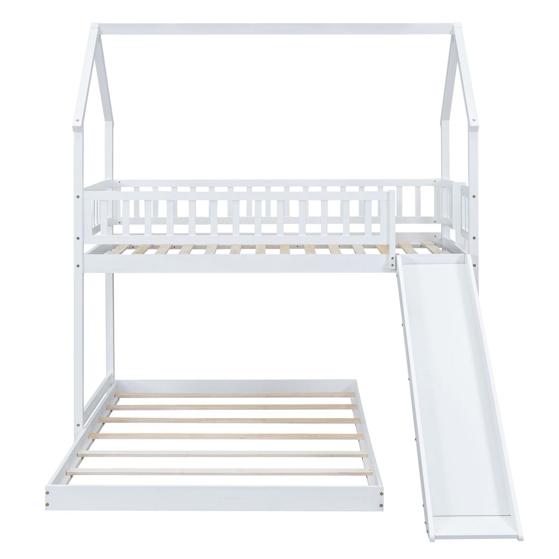 Fun Twin over Full Wood Bunk Bed with Slide, Built-in Ladder, Full-Length Guardrails, White | Just Better Bunk Beds - View 11