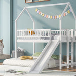 Fun Twin over Full Wood Bunk Bed with Slide, Built-in Ladder, Full-Length Guardrails, White | Just Better Bunk Beds - Side View