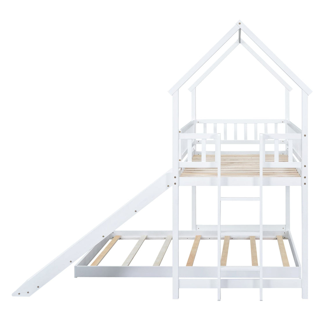 Fun Twin over Full Wood Bunk Bed with Slide, Built-in Ladder, Full-Length Guardrails, White | Just Better Bunk Beds - View 14