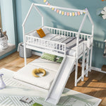 Fun Twin over Full Wood Bunk Bed with Slide, Built-in Ladder, Full-Length Guardrails, White | Just Better Bunk Beds - Assembly View