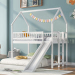 Fun Twin over Full Wood Bunk Bed with Slide, Built-in Ladder, Full-Length Guardrails, White | Just Better Bunk Beds - View 12