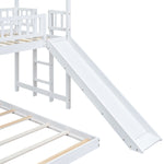 Fun Twin over Full Wood Bunk Bed with Slide, Built-in Ladder, Full-Length Guardrails, White | Just Better Bunk Beds - View 7