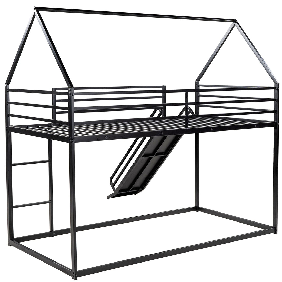 Fun Twin over Twin Metal Bunk Bed with Ladder and Slide in Black or White | Just Better Bunk Beds - View 22