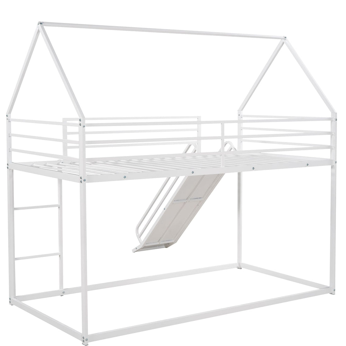 Fun Twin over Twin Metal Bunk Bed with Ladder and Slide in Black or White | Just Better Bunk Beds - View 9