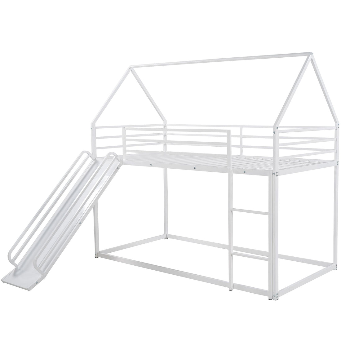Fun Twin over Twin Metal Bunk Bed with Ladder and Slide in Black or White | Just Better Bunk Beds - View 8