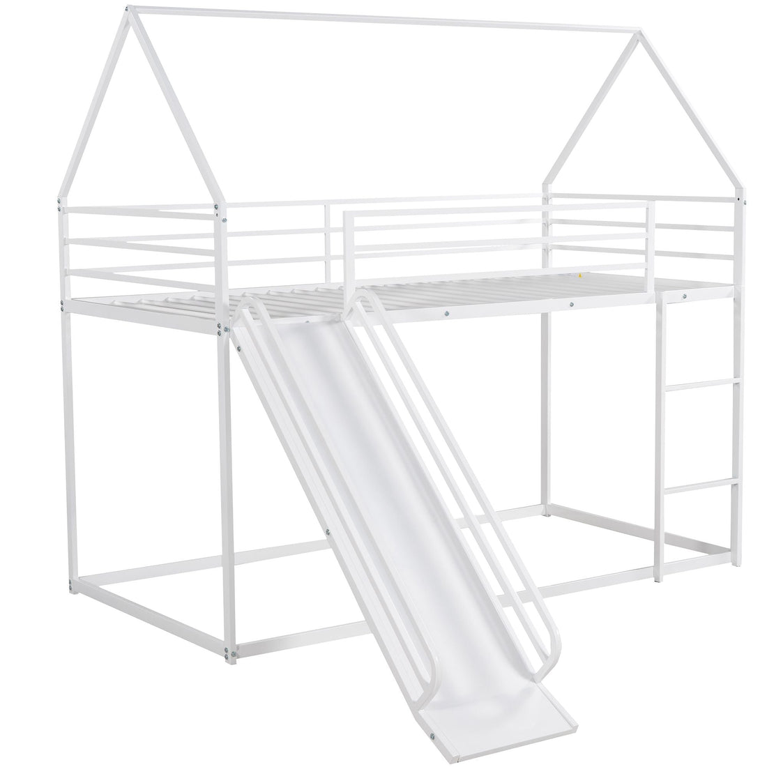 Fun Twin over Twin Metal Bunk Bed with Ladder and Slide in Black or White | Just Better Bunk Beds - View 11