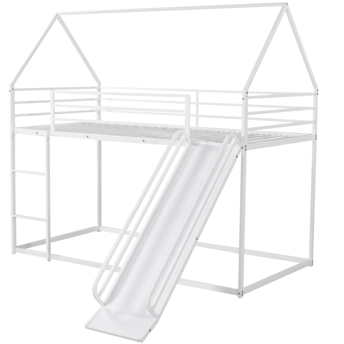 Fun Twin over Twin Metal Bunk Bed with Ladder and Slide in Black or White | Just Better Bunk Beds - View 5