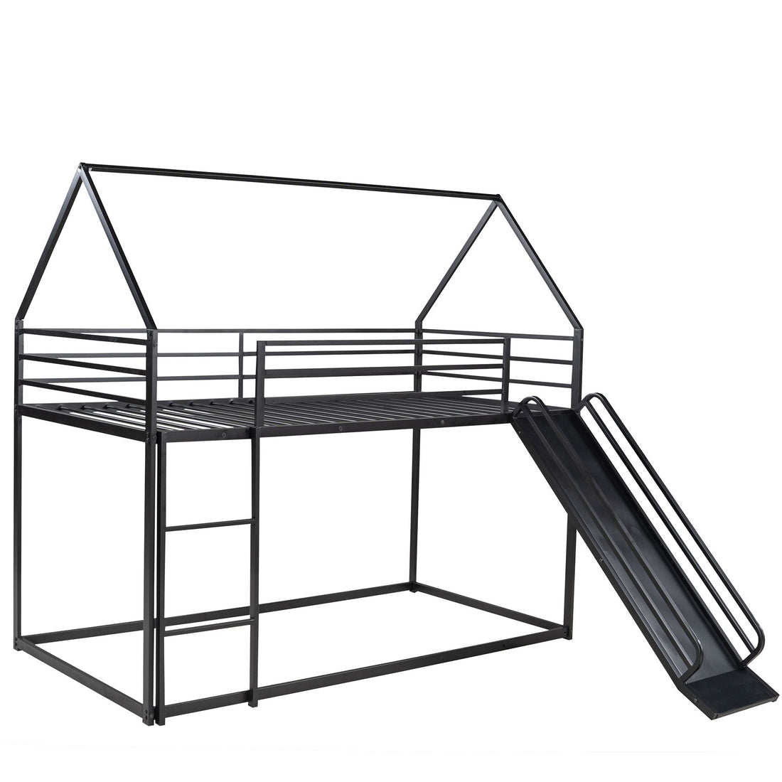 Fun Twin over Twin Metal Bunk Bed with Ladder and Slide in Black or White | Just Better Bunk Beds - View 20