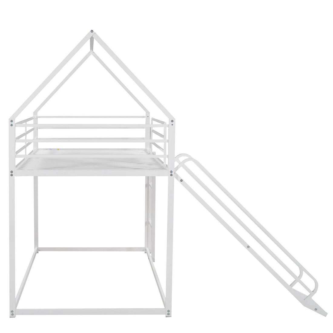 Fun Twin over Twin Metal Bunk Bed with Ladder and Slide in Black or White | Just Better Bunk Beds - Assembly View