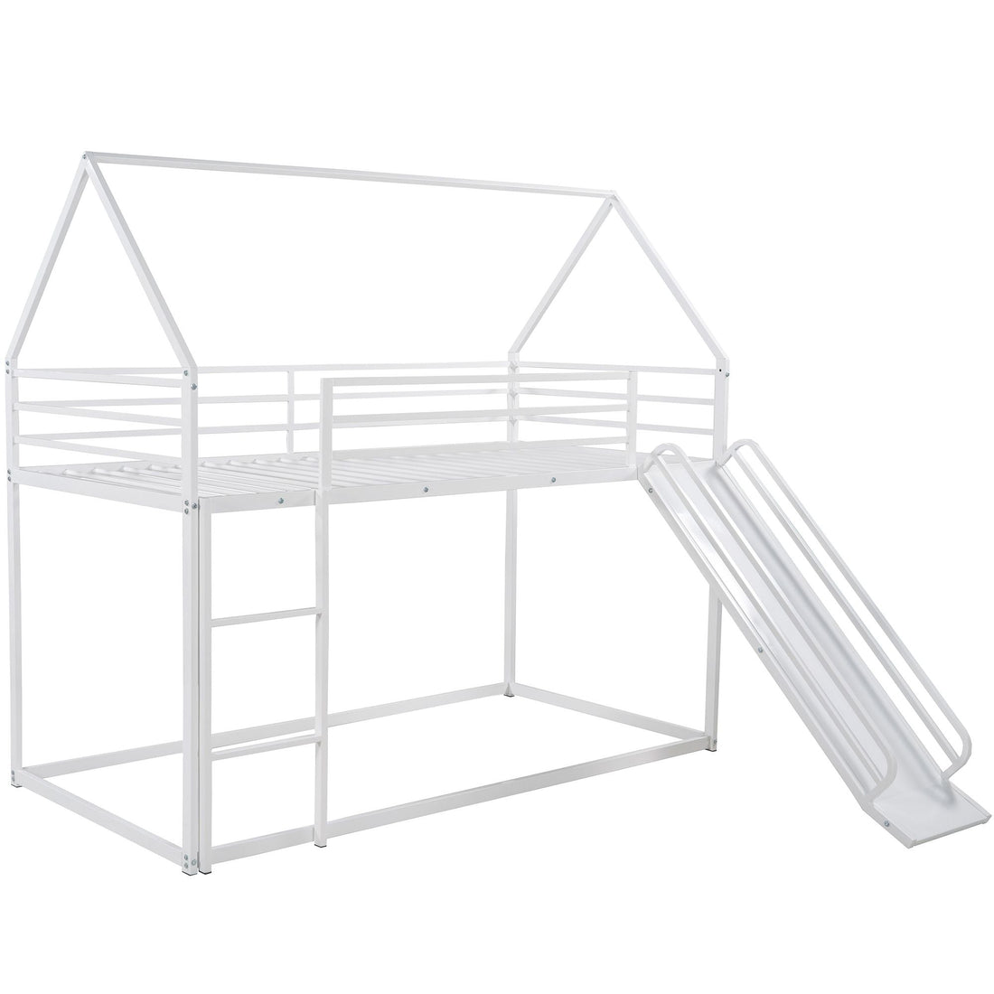 Fun Twin over Twin Metal Bunk Bed with Ladder and Slide in Black or White | Just Better Bunk Beds - View 6