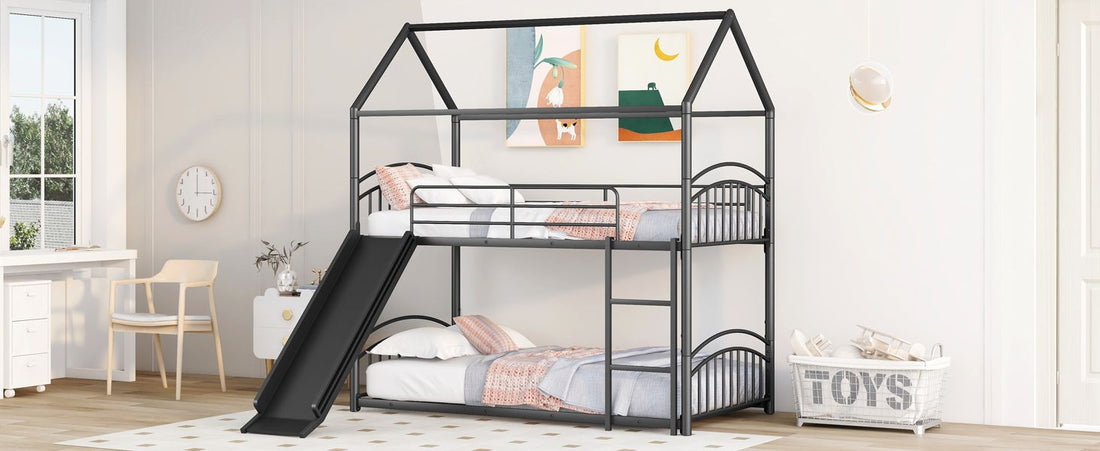 Fun Twin Over Twin Metal Bunk Bed with Slide for Kids, Black, Sturdy & Space-Saving | Just Better Bunk Beds - View 8
