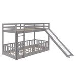 Fun Twin Over Twin Wood Bunk Bed with Slide and Reversible Ladder, White, Gray, Espresso | Just Better Bunk Beds - View 17