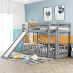 Fun Twin Over Twin Wood Bunk Bed with Slide and Reversible Ladder, White, Gray, Espresso | Just Better Bunk Beds - View 12