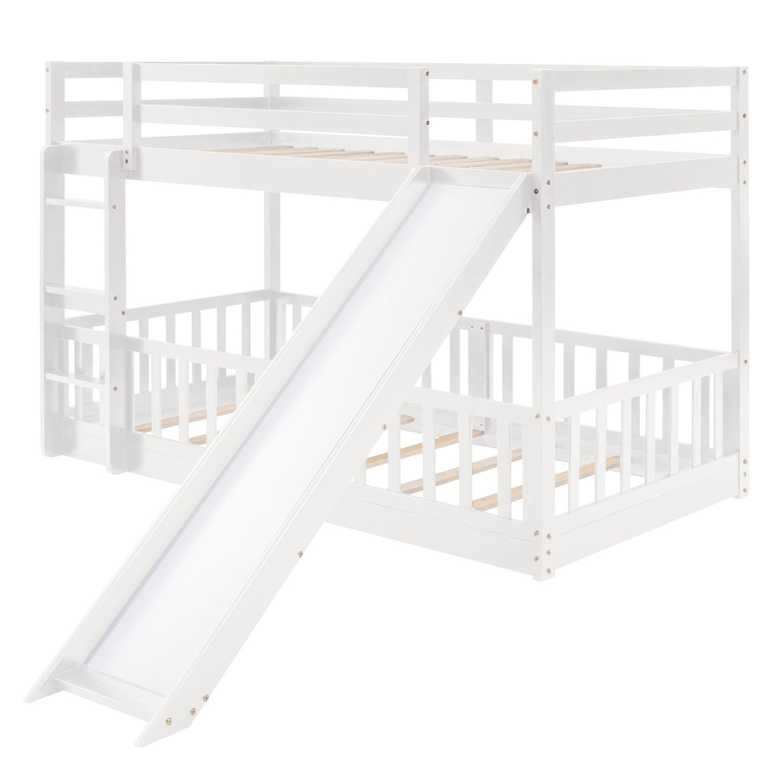 Fun Twin Over Twin Wood Bunk Bed with Slide and Reversible Ladder, White, Gray, Espresso | Just Better Bunk Beds - View 29