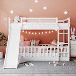 Fun Twin Over Twin Wood Bunk Bed with Slide and Reversible Ladder, White, Gray, Espresso | Just Better Bunk Beds - View 19