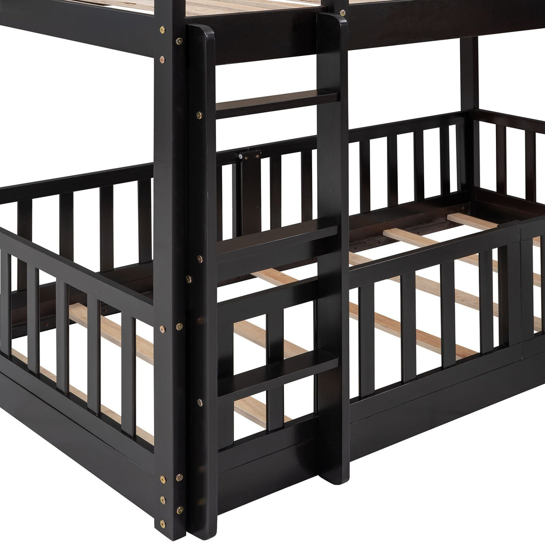 Fun Twin Over Twin Wood Bunk Bed with Slide and Reversible Ladder, White, Gray, Espresso | Just Better Bunk Beds - View 48