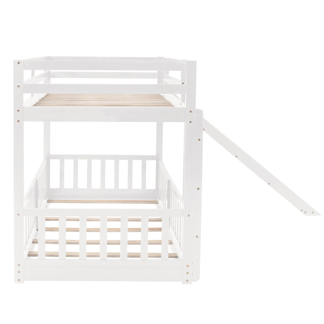 Fun Twin Over Twin Wood Bunk Bed with Slide and Reversible Ladder, White, Gray, Espresso | Just Better Bunk Beds - View 33