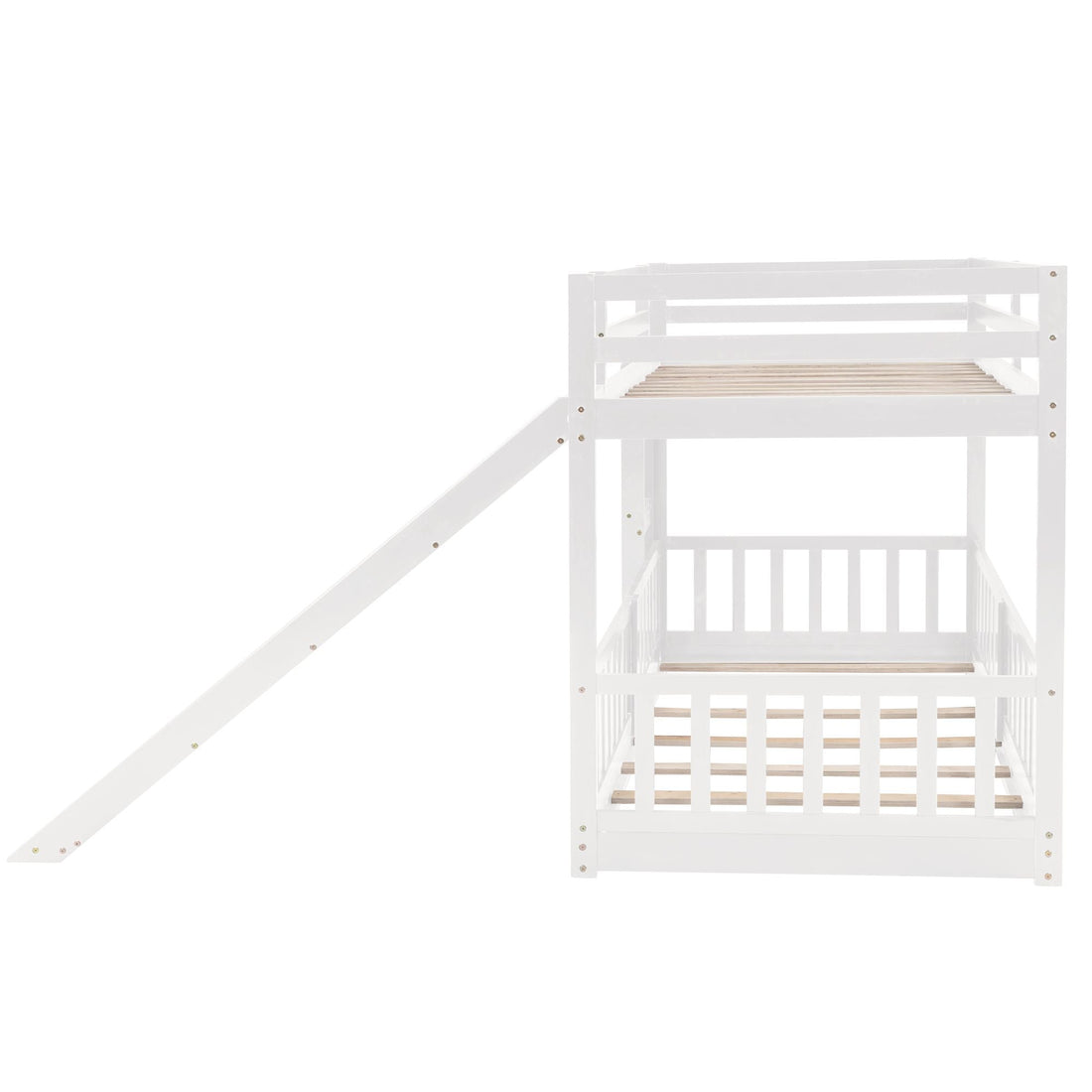 Fun Twin Over Twin Wood Bunk Bed with Slide and Reversible Ladder, White, Gray, Espresso | Just Better Bunk Beds - View 31