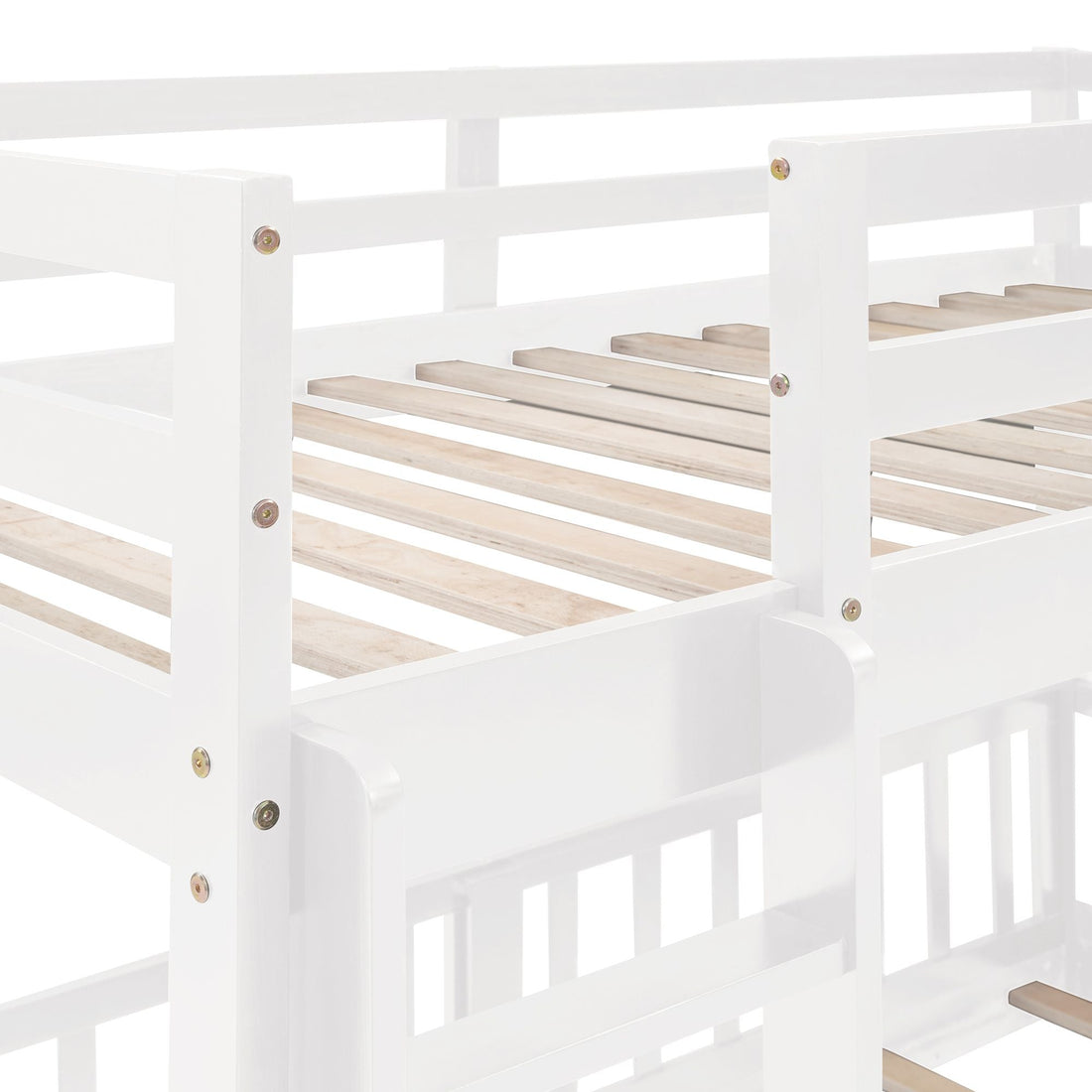 Fun Twin Over Twin Wood Bunk Bed with Slide and Reversible Ladder, White, Gray, Espresso | Just Better Bunk Beds - View 32