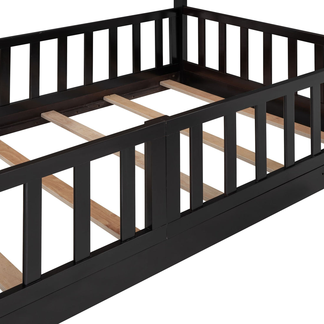 Fun Twin Over Twin Wood Bunk Bed with Slide and Reversible Ladder, White, Gray, Espresso | Just Better Bunk Beds - View 47