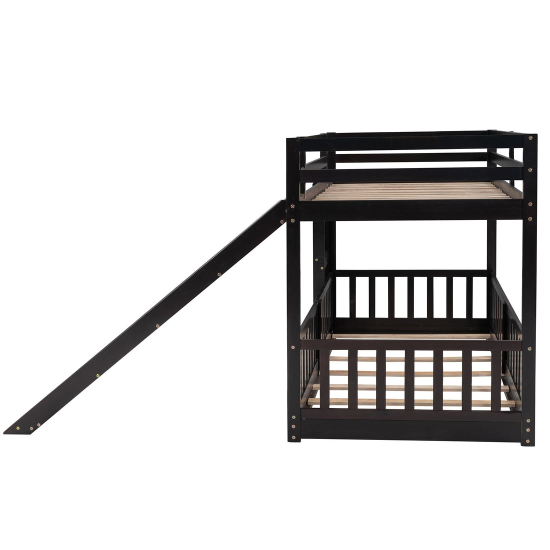Fun Twin Over Twin Wood Bunk Bed with Slide and Reversible Ladder, White, Gray, Espresso | Just Better Bunk Beds - View 42