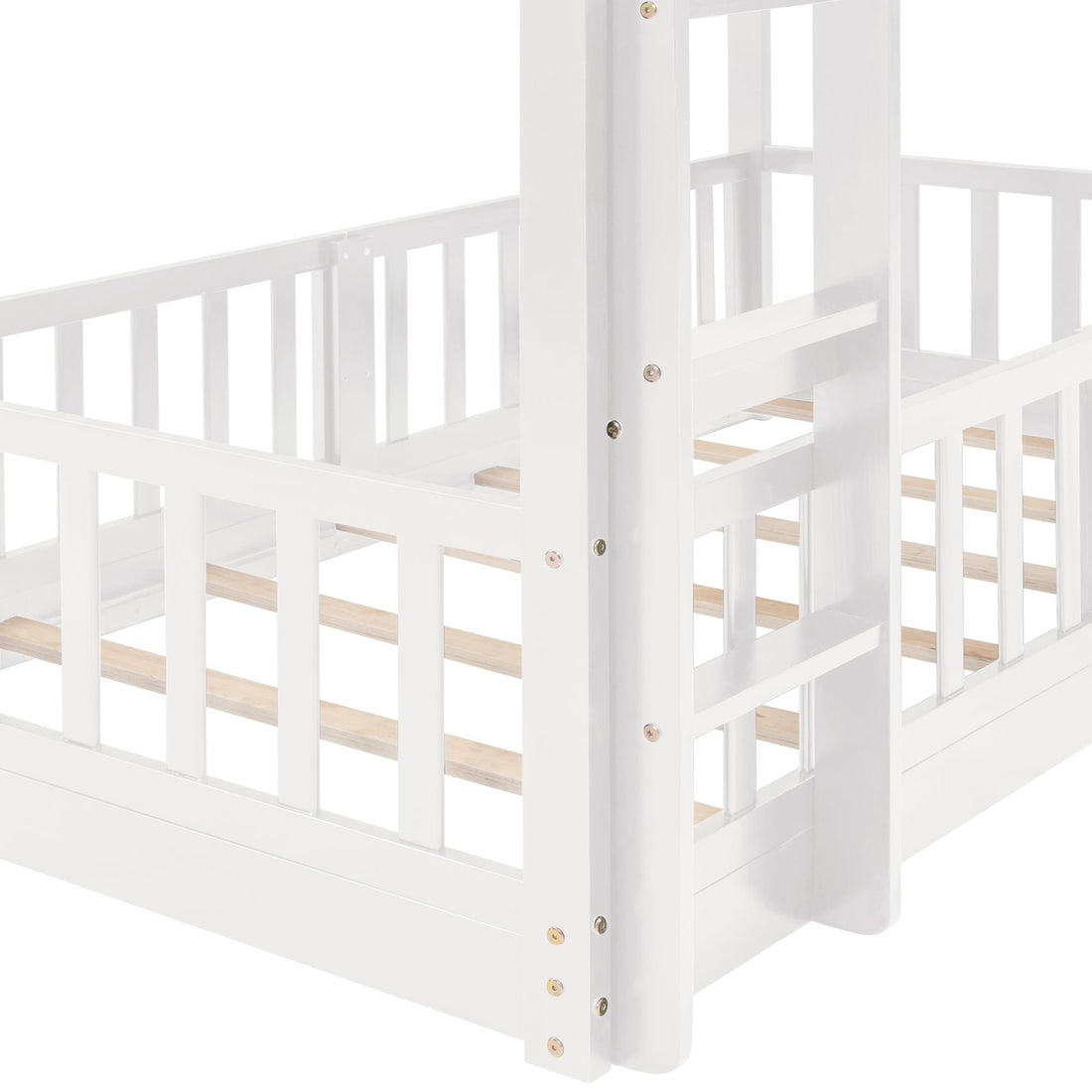 Fun Twin Over Twin Wood Bunk Bed with Slide and Reversible Ladder, White, Gray, Espresso | Just Better Bunk Beds - View 23