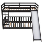 Fun Twin Over Twin Wood Bunk Bed with Slide and Reversible Ladder, White, Gray, Espresso | Just Better Bunk Beds - View 43