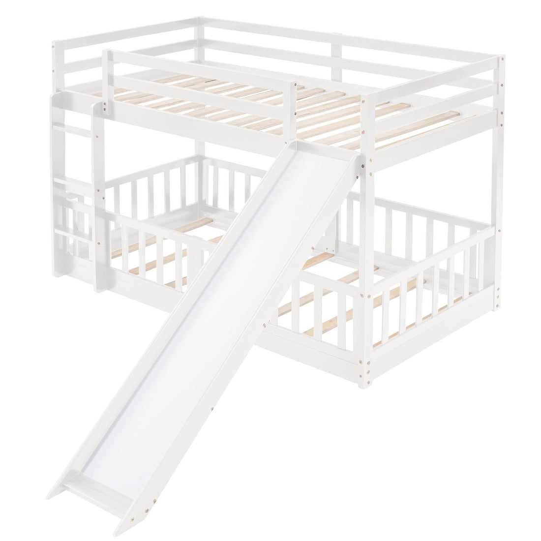 Fun Twin Over Twin Wood Bunk Bed with Slide and Reversible Ladder, White, Gray, Espresso | Just Better Bunk Beds - View 21