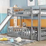 Fun Twin Over Twin Wood Bunk Bed with Slide and Reversible Ladder, White, Gray, Espresso | Just Better Bunk Beds - View 14