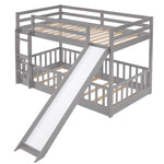 Fun Twin Over Twin Wood Bunk Bed with Slide and Reversible Ladder, White, Gray, Espresso | Just Better Bunk Beds - View 9