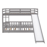 Fun Twin Over Twin Wood Bunk Bed with Slide and Reversible Ladder, White, Gray, Espresso | Just Better Bunk Beds - View 10