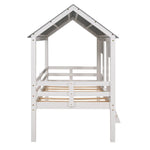 Imaginative Twin Low Loft Wood House Bed with Roof and Windows, White | Just Better Bunk Beds - View 11