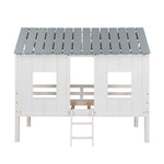 Imaginative Twin Low Loft Wood House Bed with Roof and Windows, White | Just Better Bunk Beds - View 10