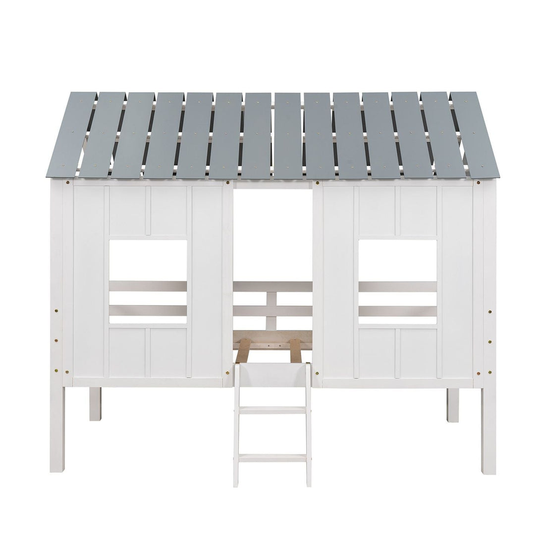 Imaginative Twin Low Loft Wood House Bed with Roof and Windows, White | Just Better Bunk Beds - View 10
