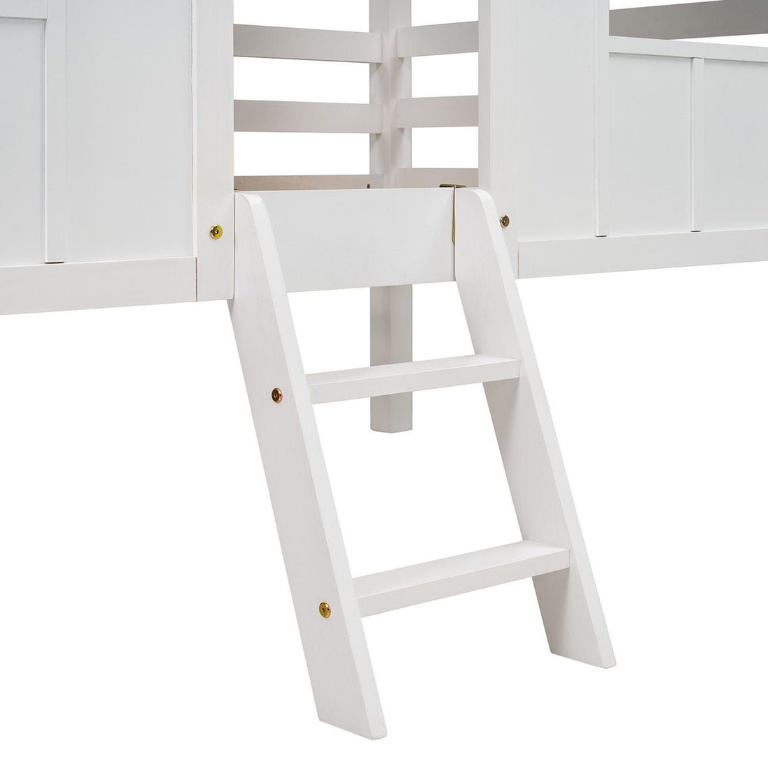 Imaginative Twin Low Loft Wood House Bed with Roof and Windows, White | Just Better Bunk Beds - View 9