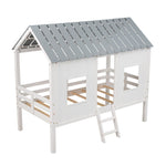 Imaginative Twin Low Loft Wood House Bed with Roof and Windows, White | Just Better Bunk Beds - View 8