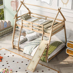Imaginative Twin Over Queen Wood Bunk Bed with Climbing Nets and Ramp in Natural Finish | Just Better Bunk Beds - Detail View