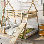 Imaginative Twin Over Queen Wood Bunk Bed with Climbing Nets and Ramp in Natural Finish | Just Better Bunk Beds - View 5