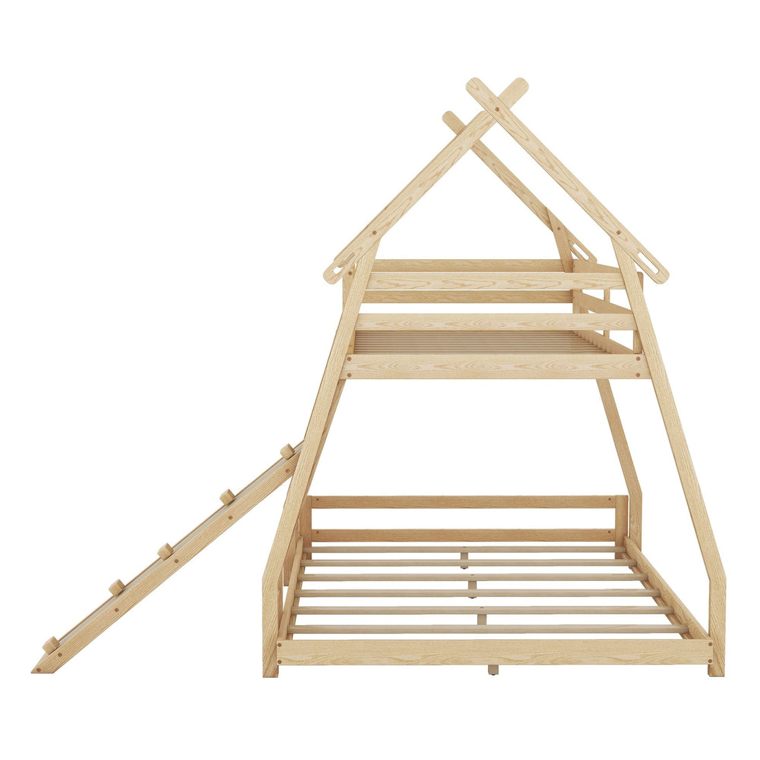 Imaginative Twin Over Queen Wood Bunk Bed with Climbing Nets and Ramp in Natural Finish | Just Better Bunk Beds - View 15